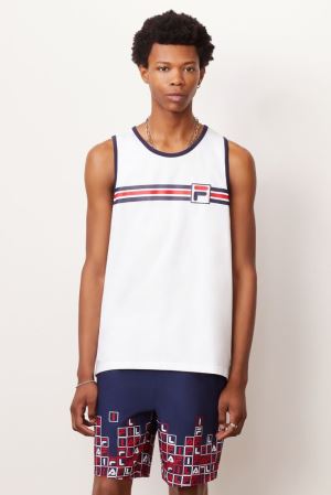 FILA Quillan Tank Vests White / Navy / Red,Mens Clothing | CA.FTBSYX897